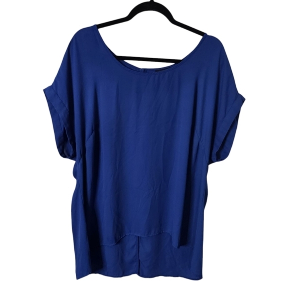 Lane Bryant Women's Blue Top Blouse 14/16 High Low Scoop Neck Polyester - Picture 1 of 9
